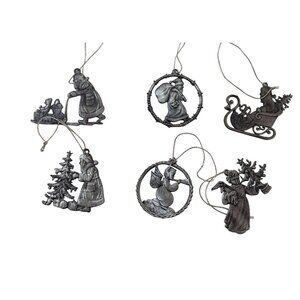 Santas Helpers Pewter Christmas Tree Ornaments Set Of 6 Vintage Holiday Decor